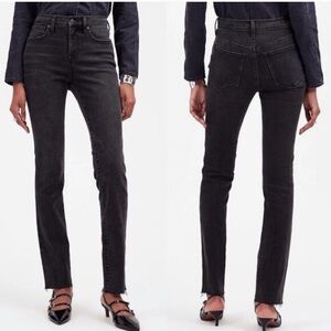 Madewell Mid-Rise Stovepipe Jeans Black Raw Hem Straight Leg Size 27petite